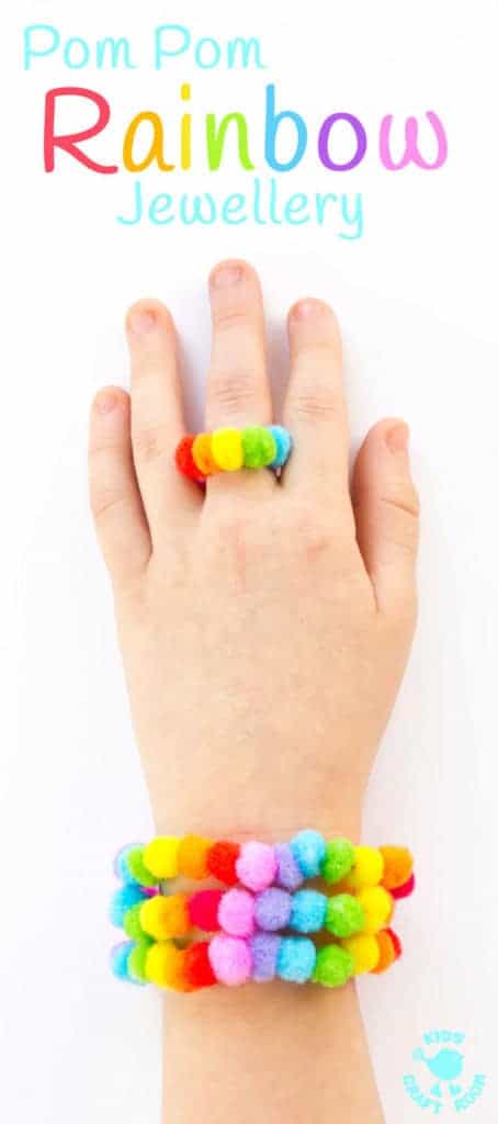 POM POM RAINBOW JEWELLERY CRAFT - Big kids, tweens and teens will love this cute and easy Rainbow Craft. Learn how to make rainbow bracelets, necklaces and rings to wear or gift to friends. A super St Patrick's Day craft with a difference!