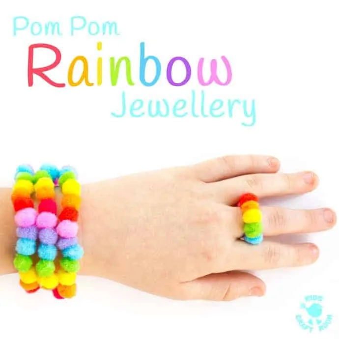 Easy Rainbow Painting with Pom Poms for Kids