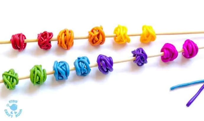 Rainbow Tangle Beads step 4 -Gorgeous Rainbow Tangle Beads are colourful, fun and quirky. These easy polymer clay beads are great for kids and grown-ups to make and always look amazing!