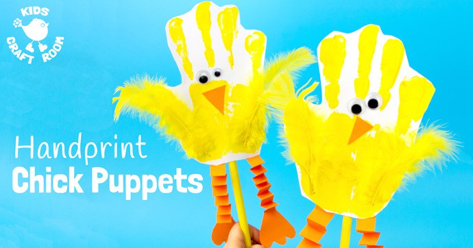 Handprint Chick Puppets are a great Spring craft or Easter craft for kids. This chick craft looks super cute and kids can actually play with them too! Such a fun handprint craft to encourage dramatic play and story telling.