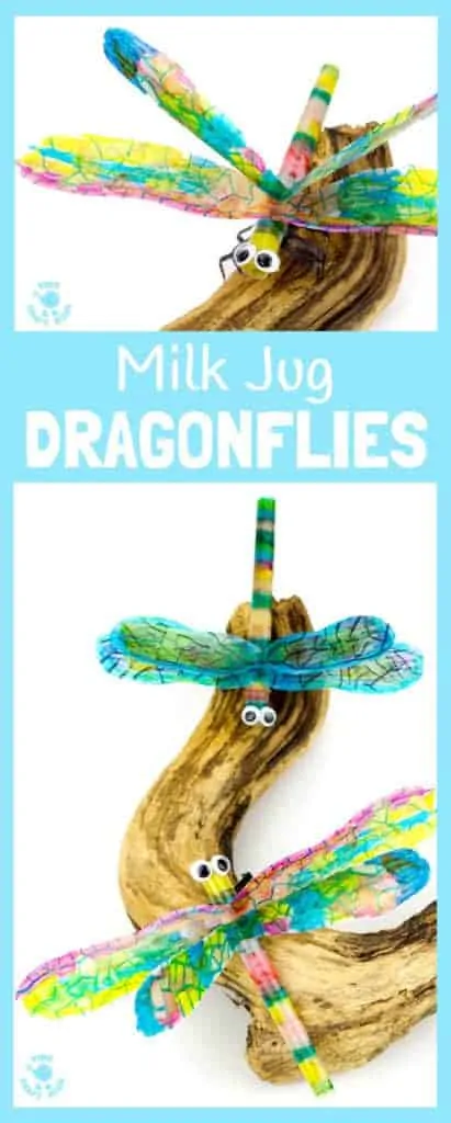 RECYCLED MILK JUG DRAGONFLY CRAFT uses sharpie and alcohol colouring to give a stunning tie dye effect. A pretty insect craft for Spring, Summer & Earth Day.