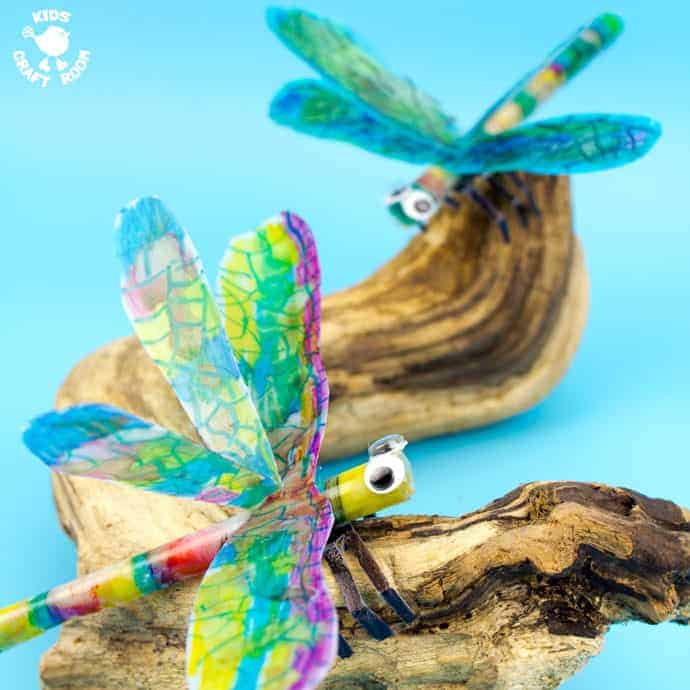 RECYCLED MILK JUG DRAGONFLY CRAFT uses sharpie and alcohol colouring to give a stunning tie dye effect. A pretty insect craft for Spring, Summer & Earth Day. 
