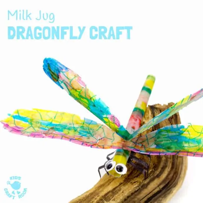 RECYCLED MILK JUG DRAGONFLY CRAFT uses sharpie and alcohol colouring to give a stunning tie dye effect. A pretty insect craft for Spring, Summer & Earth Day.