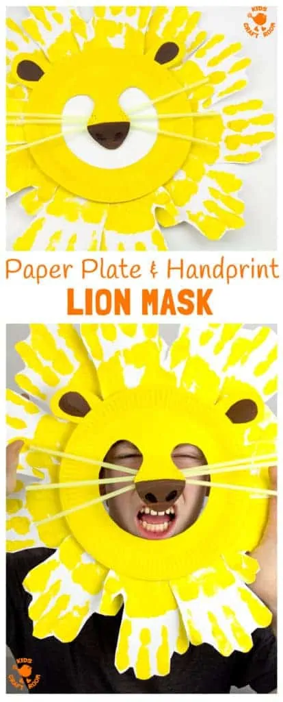 Kids will love adorable Handprint and Paper Plate Lion Masks. These easy animal masks are fun for the dress up box and a great way to inspire dramatic play.