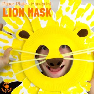 Kids will love adorable Handprint and Paper Plate Lion Masks. These easy animal masks are fun for the dress up box and a great way to inspire dramatic play.