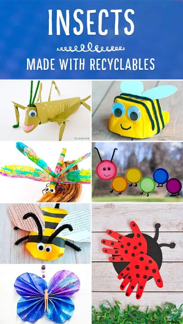 Gorgeous recycled insect crafts for kids. Great for Spring, Summer and Earth Day.