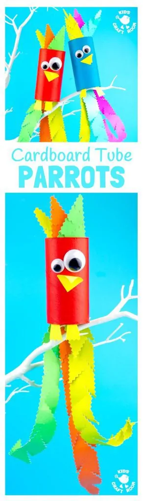 CARDBOARD TUBE PARROT CRAFT - Squawk! What a fun jungle craft for kids.  A colourful tropical bird craft that gives lots of fine motor scissor skills practice. #parrot #parrots #parrotcrafts #jungle #junglecrafts #jungleanimals #kidscrafts #cardboardtubes #tprolls #cardboardtubecrafts #birdcrafts #animalcrafts #craftsforkids #kidscraftroom