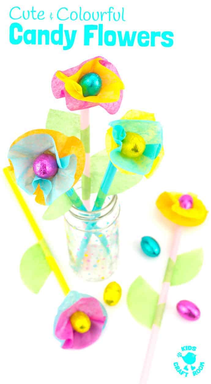 Kids will love this Candy and Tissue Paper Flower Craft. Simple homemade flowers with a centre of delicious candy! Such a fun Easter craft or Spring and Summer craft for kids and they make great homemade gifts or table centre pieces for parties and celebrations.