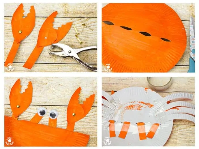 PAPER PLATE CRAB CRAFT STEPS 9 - 12 - This interactive Rocking Paper Plate Crab Craft is a fun kids Summer craft. Children will love rocking and nipping with these adorable homemade crabs and their cheeky moveable pincers. 