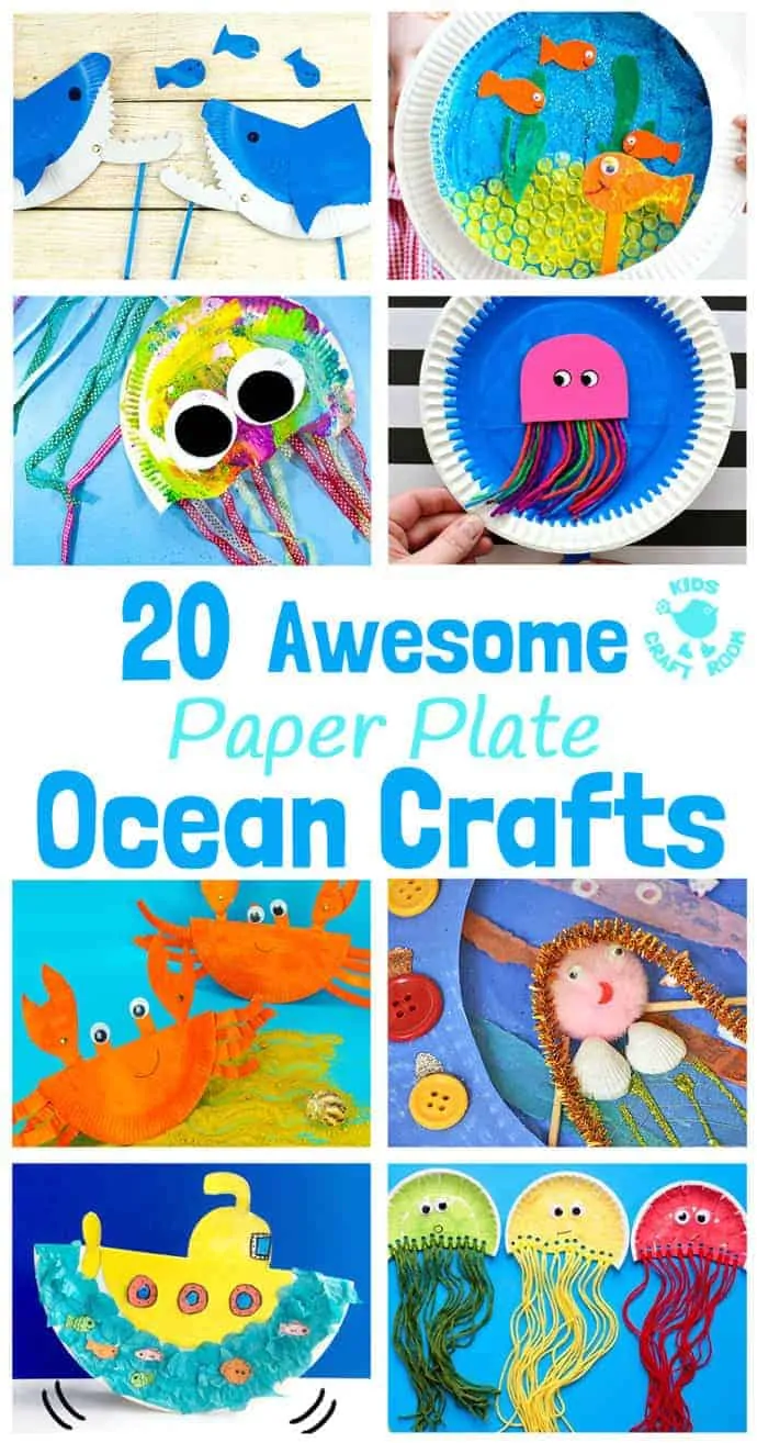 PAPER PLATE OCEAN CRAFTS - 20 awesome sea themed Summer crafts for kids. From swimming jellyfish to chomping sharks and nipping crabs you'll have lots of fun with these beach crafts. #beachcrafts #paperplatecrafts #oceancrafts #summercrafts #seacrafts #kidscrafts #craftsforkids #kidscraftroom