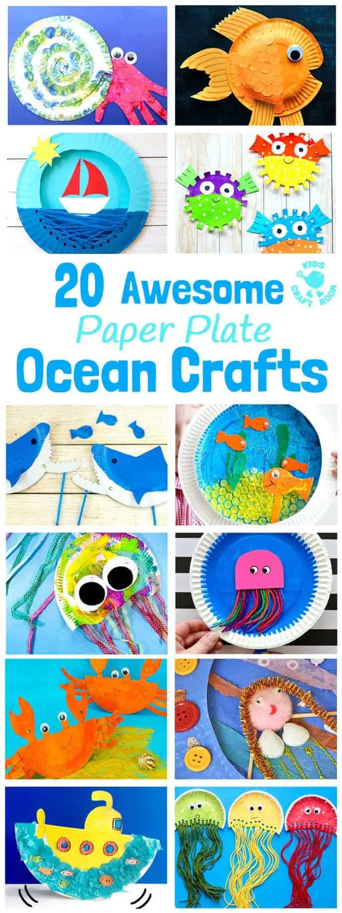 PAPER PLATE OCEAN CRAFTS - 20 awesome sea themed Summer crafts for kids. From swimming jellyfish to chomping sharks and nipping crabs you'll have lots of fun with these beach crafts.
