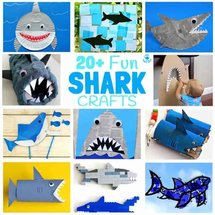 SHARK CRAFTS 20+ Fun Shark Crafts, shark art and shark activity ideas to keep kids creating all Summer. Fantastic shark week crafts for shark fans.