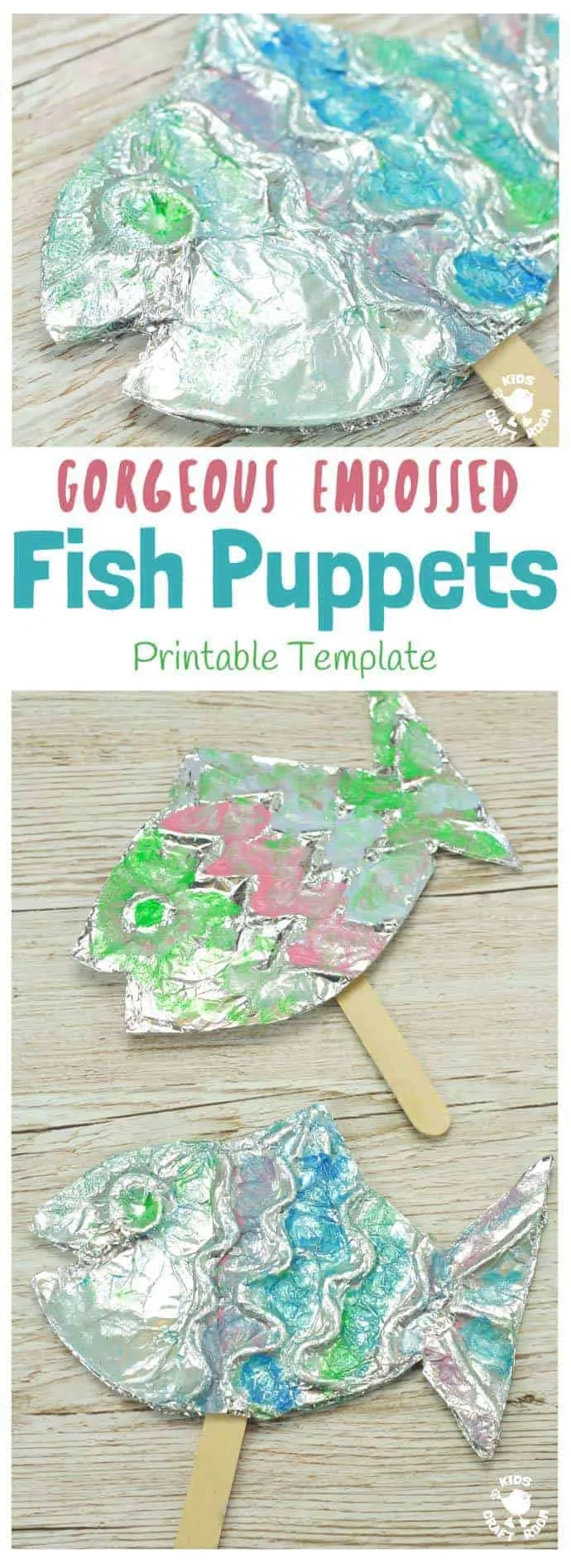 EMBOSSED FOIL FISH PUPPETS - A stunning fish craft with a difference! This embossed foil fish craft appeals to kids of all ages. Enjoy making fish puppets or fish pictures, the results are gorgeous! #fish #fishcrafts #ocean #oceancrafts #puppets #puppetcrafts #homemadepuppets #kidscrafts #craftsforkids #kidscraftroom #summercrafts #beachcrafts #kidsactivities