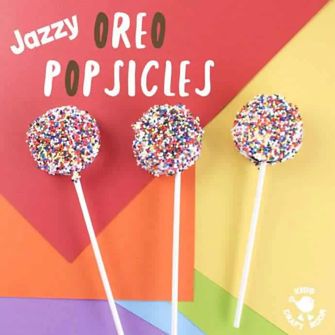 JAZZY OREO POPSICLES are FUN! A perfect recipe for cooking with kids. Sweet, decadent, easy to make and great for sharing with friends, JAZZY OREO POPS are delicious for play dates, parties and picnics.