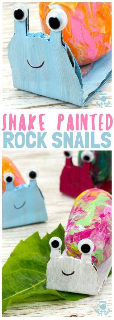 SHAKE PAINTING - CUTE SNAIL ROCK CRAFT- This rock painting idea gets kids active and is virtually mess free! With this cute Snail Craft kids shake out their wiggles and fidgets and create beautifully painted rocks that make perfect snail shells! Grab your rocks, your kids and your wiggles and let's get making cute snails. It is so much fun and each one is unique!