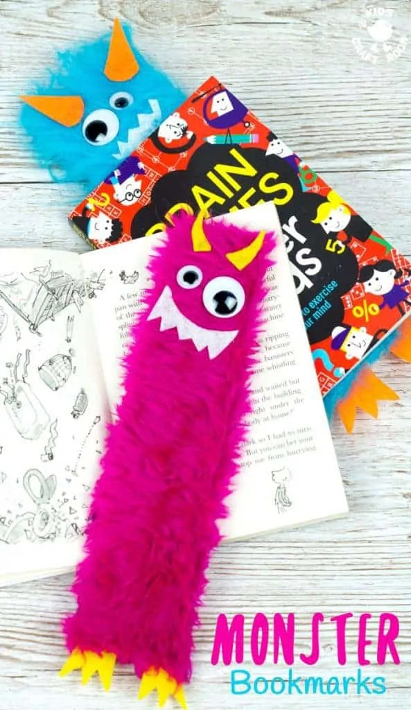 Adorable Monster Bookmark Craft for your little monsters! A perfect monster craft to bring fun and excitement to your children's reading whatever their age. Reading is monstrously good fun and these furry monsters are great for snuggling up to on your reading adventures and they look after your page when you've finished too!