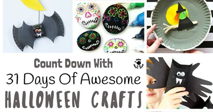 31 DAYS OF AWESOME HALLOWEEN CRAFTS FOR KIDS - Want to make the most of Halloween? Enjoy 31 Days Of Awesome Halloween Crafts for kids and get creative right through October. Witches, spiders, ghosts and ghouls we've got it all. A Halloween crafting feast!