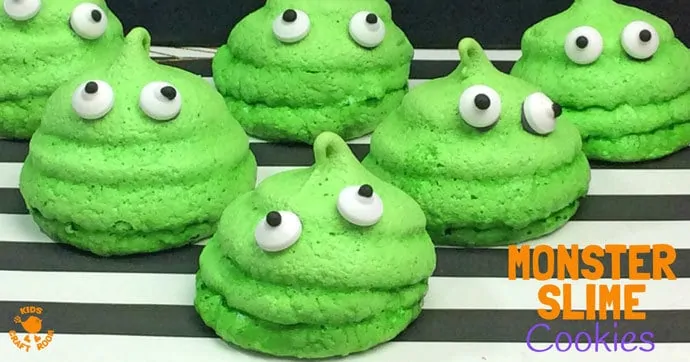 HALLOWEEN MONSTER SLIME COOKIES - A quick and easy Halloween recipe for cooking with kids. Your little monsters will love making and eating these Halloween treats. Monster Slime Cookies are so fun and tasty and look brilliant as part of your Halloween food table display.