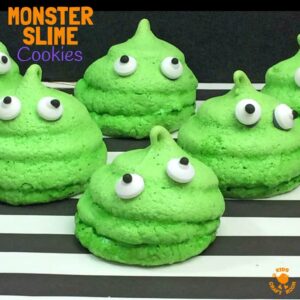 HALLOWEEN MONSTER SLIME COOKIES - A quick and easy Halloween recipe for cooking with kids. Your little monsters will love making and eating these Halloween treats. Monster Slime Cookies are so fun and tasty and look brilliant as part of your Halloween food table display.