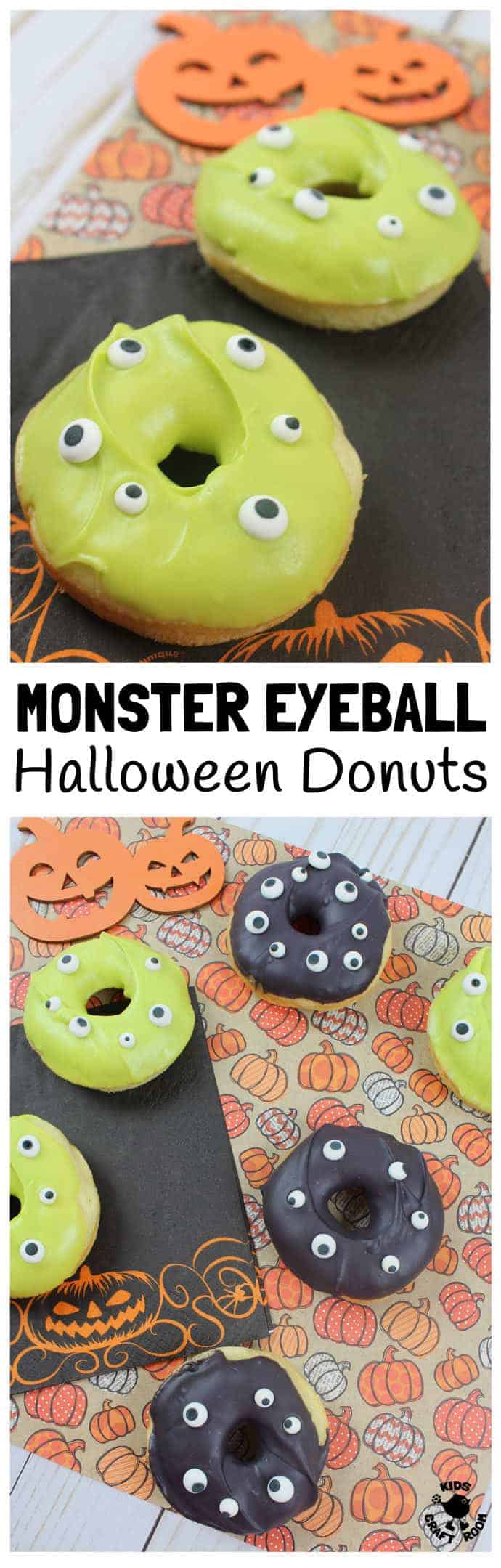 A collage of Creepy Monster Eyeball Halloween Donuts.
