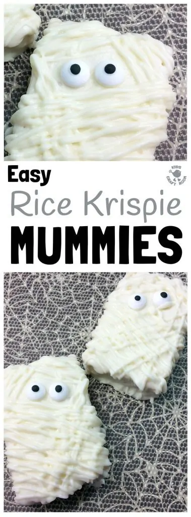 RICE KRISPIE MUMMIES - easy Halloween treats you can make with the kids in minutes! Halloween Mummy Treats are spooky, fun and delicious, such an easy Halloween food idea.