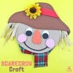 FOAM SCARECROW CRAFT - This cute foam scarecrow craft is great as a Fall craft or for harvest time and Thanksgiving. A free printable scarecrow template makes it super easy and fun to make. #scarecrow #scarecrowcrafts #springcrafts #fallcrafts #farmcrafts #scarecrow #kidscrafts #craftsforkids #kidscraftroom #autumncrafts #farmyard #farmyardcrafts