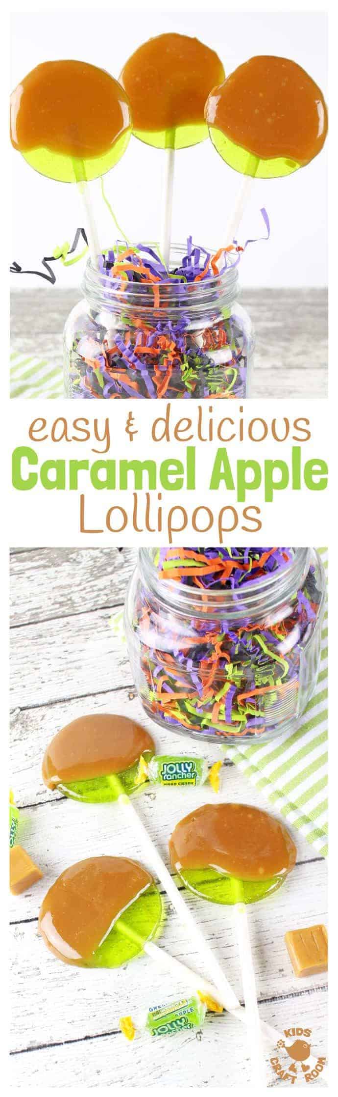 CARAMEL APPLE LOLLIPOPS - Fun and easy to make these homemade suckers are a delicious Fall treat the whole family will enjoy and a fun Fall recipe for cooking with kids. Creamy caramel and tangy apple fuse together in a bite sized, suck sized, lick of lusciousness!