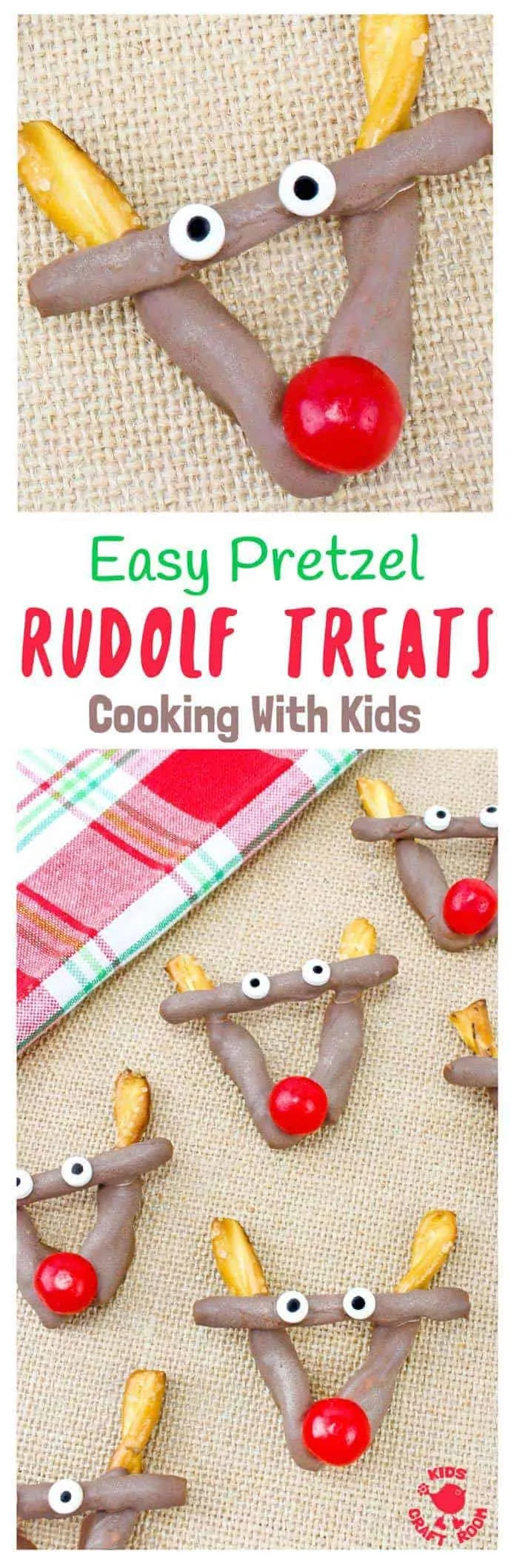 EASY PRETZEL REINDEER TREATS - Simple chocolate pretzel christmas treats melt hearts and tickle taste buds every time!  A festive Christmas recipe for cooking with kids. Great for Christmas parties and bake sales, play dates or to share with classmates and teachers for an end of term festive treat. Who can resist the charms of Rudolf The Red Nosed Reindeer? I know we can't! 