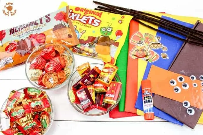 Supplies for candy-filled turkey favors