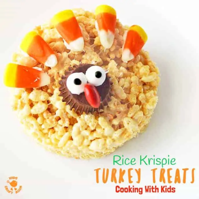 RICE KRISPIE TURKEY TREATS - a simple and fun Thanksgiving recipe that's great for cooking with kids. Easy and delicious this is a Thanksgiving treat the whole family will enjoy.