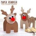 PRINTABLE ACCORDION PAPER REINDEER CRAFT - here's a fun printable reindeer kids can play with. This homemade paper reindeer toy has a simple but cleverly folded body that allows it to stand up and be walked along by little hands. The accordion folds work like a spring so the paper reindeer can bounce up and down on their bottoms! So much fun! A free printable reindeer craft. #reindeer #christmas #rudolf #papercrafts #printablecrafts #printables #kidscrafts #christmascrafts