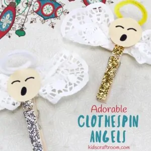 ADORABLE CLOTHESPIN ANGEL CRAFT - Looking for an easy five minute Christmas craft idea for kids? This Adorable Clothespin Angel Craft is super simple and very cute!  You can clip these homemade angels onto your Christmas tree, gift ties or around the house. This clothespin craft is fun to make and the little homemade angels are sure to delight everyone that sees them. #angel #angels #angelcraft #christmas #christmascrafts #clothespin #clothespincrafts #kidscrafts #homemadeangel #kidscraftroom #doily #doilycrafts #ornaments