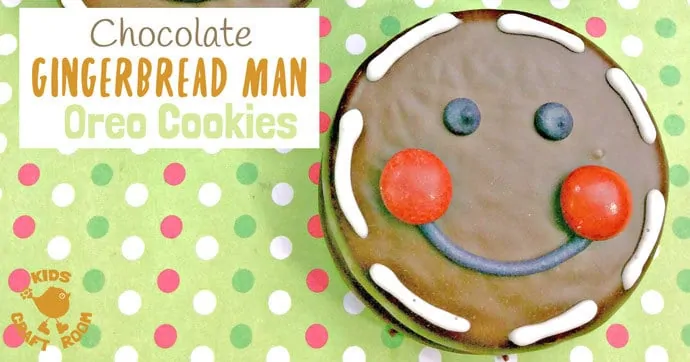 CHOCOLATE GINGERBREAD MAN OREO COOKIES - Fun Christmas treats for cooking with kids. This is an easy Christmas recipe with an Oreo base the whole family will enjoy. #christmas #christmasrecipes #cookingwithkids #kidsrecipes #oreo #gingerbreadman #gingerbread #christmastreats #christmascookies #cookies #kidscraftroom