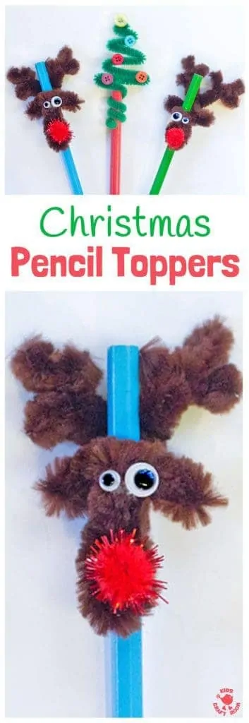 Christmas Pencil Toppers - DIY Christmas tree and reindeer pencil toppers are adorable, cheap to make and super quick too. A fun Christmas craft for kids. #christmascrafts #kidscrafts #penciltoppers #reindeercrafts #reindeer #rudolf #christmastree #christmasideas #christmasactivities #christmasforkids #kidscraftroom #creativekids