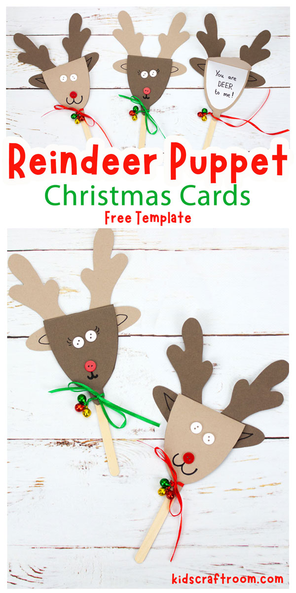 A collage showing lots of reindeer puppet greeting cards with different faces and expressions.
