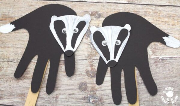 Woodland Handprint Badger Puppets Kids Craft Room