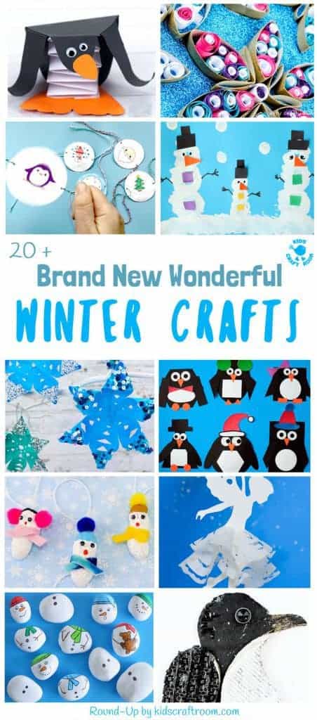Bored of the same old Winter craft ideas? Here's 20+ BRAND NEW WONDERFUL WINTER CRAFTS not to be missed! Grab the kids for a fun and frosty craft time. #Winter #WinterCrafts #WinterCraftIdeas #WinterCraftsForKids #kidscrafts #WinterIdeas #Winterideasforkids #Winterart #Winterartideas #craftideas #kidscraftroom #seasonalcrafts #penguincrafts #snowflakecrafts #snowmancrafts