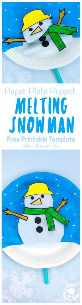 This Paper Plate Melting Snowman Craft tops the bill with adorability. If you've got kids that love to build a snowman then this is the Winter craft for them! Use our free printable template to make a snowman puppet that can melt to the ground and then pop back up ready to start the fun and games all over again! #snowman #snowmancrafts #paperplate #paperplatecrafts #kidscrafts #wintercrafts #puppets #puppetcrafts #kidscraftroom #craftsforkids #kidscrafts101 #printables