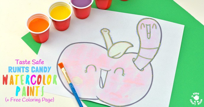 Have you tried making your own paints before? This Runts Watercolor Paint Recipe is really easy and fun to make. It's fruity, colorful, taste safe and there's a printable apple coloring sheet too. What a fun way to enjoy some fruit themed sensory art! #apples #painting #kidspainting #kidsart #ediblepaint #kidscrafts #kidsactivities #kidscraftroom #backtoschool #applecrafts #sensory #sensoryplay #tastesafe