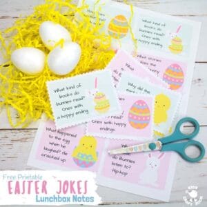 EASTER JOKES LUNCHBOX NOTES - Add some fun surprises to the Easter countdown with free printable Easter Joke Lunchbox Notes. With jolly pictures and family friendly jokes these are great for popping into lunchboxes, pockets and backpacks! #easter #jokes #lunchboxnotes #easterlunchboxnotes #easterjokes #backtoschool #printables #kidsactivities #freeprintables #lunch #kidslunchideas #kidscraftroom #easteractivities