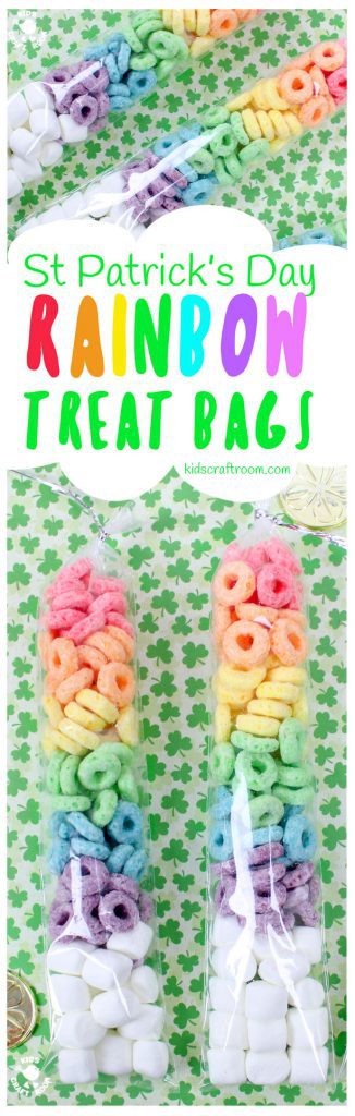 ST PATRICK'S DAY RAINBOW TREAT BAGS - need a quick and easy rainbow activity for the kids? These St Patrick's Day Rainbow Treat Bags are simple and fun to make and a lovely thrifty gift idea to share with friends too. Great if you need St Patrick's Day treats for a whole class and don't want to break the bank! #StPatricksDay #StPaddys #Rainbow #StPatricksDayCrafts #kidscrafts #rainbowcrafts #cookingwithkids #treats