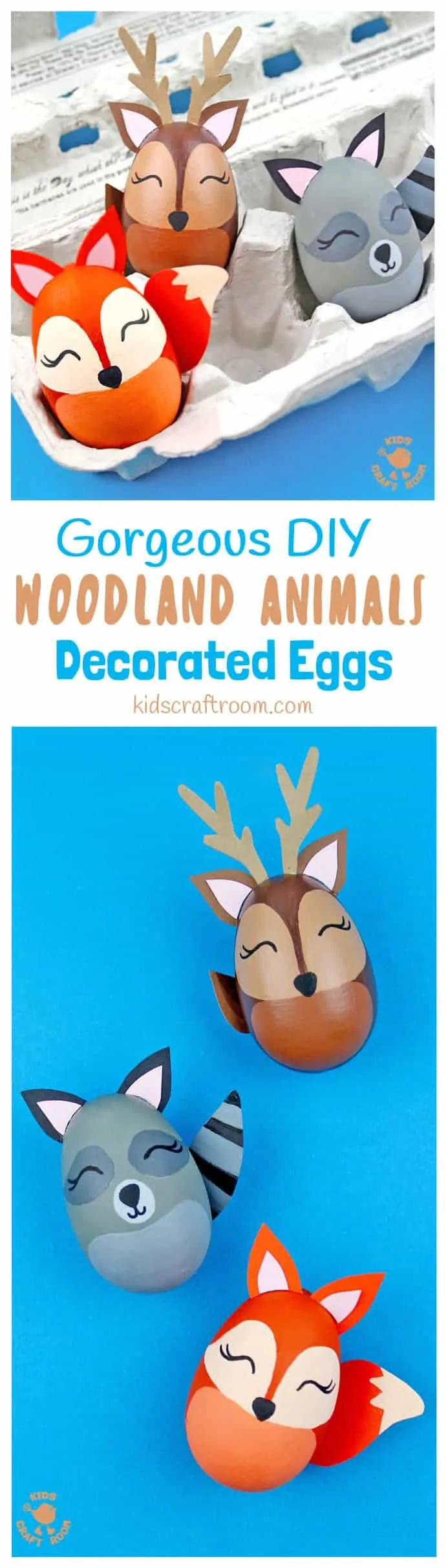 WOODLAND ANIMAL DECORATED EGGS - If you're looking for some special Easter egg decorating ideas then these Gorgeous Woodland Animal Easter Eggs are perfect. This set of Easter egg animal designs look amazing and are surprisingly easy to make. There's a stunning egg fox, raccoon and deer, all so adorable! #Easter #eastereggs #woodlandanimals #eggs #eastercrafts #easterdecorations #paintedeggs #animalcrafts #kidscrafts #easterideas #easteractivities #forestanimals #eggdecorating