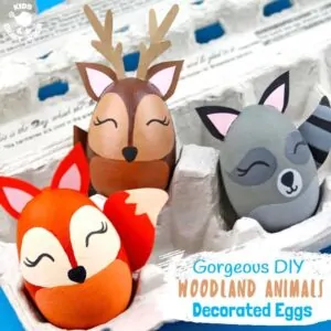 WOODLAND ANIMAL DECORATED EGGS - If you're looking for some special Easter egg decorating ideas then these Gorgeous Woodland Animal Easter Eggs are perfect. This set of Easter egg animal designs look amazing and are surprisingly easy to make. There's a stunning egg fox, raccoon and deer, all so adorable! #Easter #eastereggs #woodlandanimals #eggs #eastercrafts #easterdecorations #paintedeggs #animalcrafts #kidscrafts #easterideas #easteractivities #forestanimals #eggdecorating