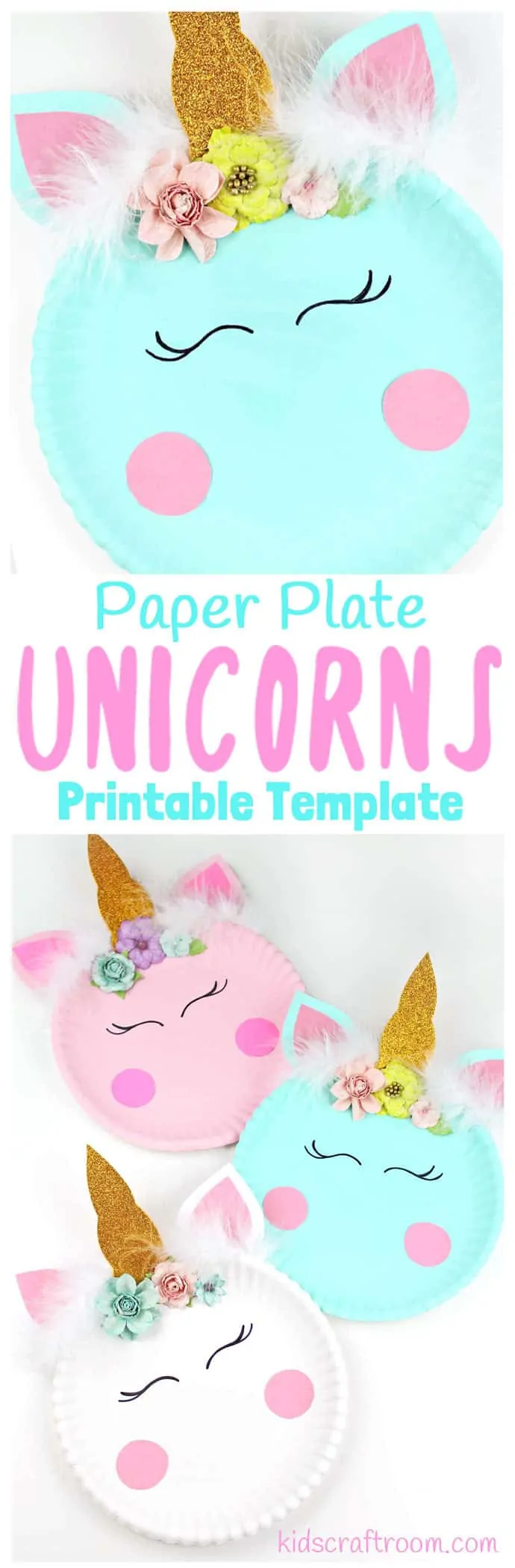 Have your kids been hit with the unicorn frenzy? We just love them! Bring some magic to your craft sessions with this super simple Paper Plate Unicorn Craft. These unicorns look so pretty your big kids will love them but they're simple enough for your preschoolers and toddlers to enjoy too. We've even got a free printable template to make it even easier! #unicorn #unicorns #unicorncrafts #paperplatecrafts #kidscrafts #craftsforkids #kidscraftroom #printable #crafts