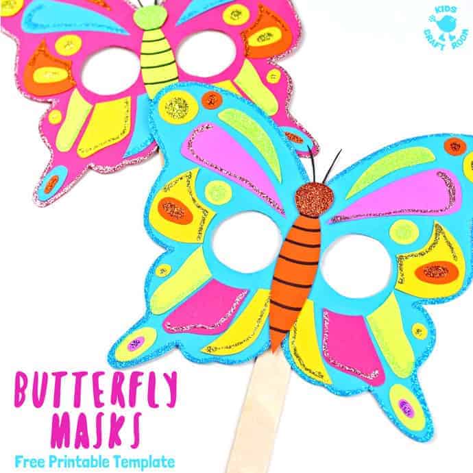 Are your kids fascinated by the butterfly lifecycle? These Colourful Butterfly Masks are a fantastic way to celebrate the wonder of butterflies and engage children in learning all about them. They're easy to make with our free printable template and a fun way to introduce children to symmetry and pattern making too. #butterflies #butterflycrafts #masks #kidscrafts #papercrafts #printables #craftsforkids #kidscraftroom #summercrafts #springcrafts #insectcrafts #kidsactivities #butterfly