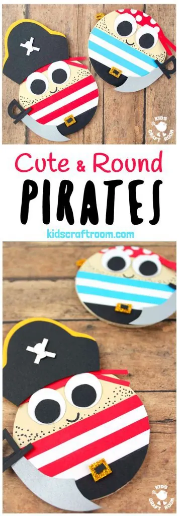 CUTE ROUND PIRATE CRAFT - Shiver me timbers this pirate craft idea is easy to make and looks fantastic. Make a pirate captain or members of the crew. Each is adorable with their nautical stripes and shiny cutlasses! A fantastic Summer kids craft and perfect for International Talk Like a Pirate Day too! #pirate #pirates #talklikeapirate #kidscrafts #piratecrafts #Summercrafts #oceancrafts #kidsactivities #kidscraftroom