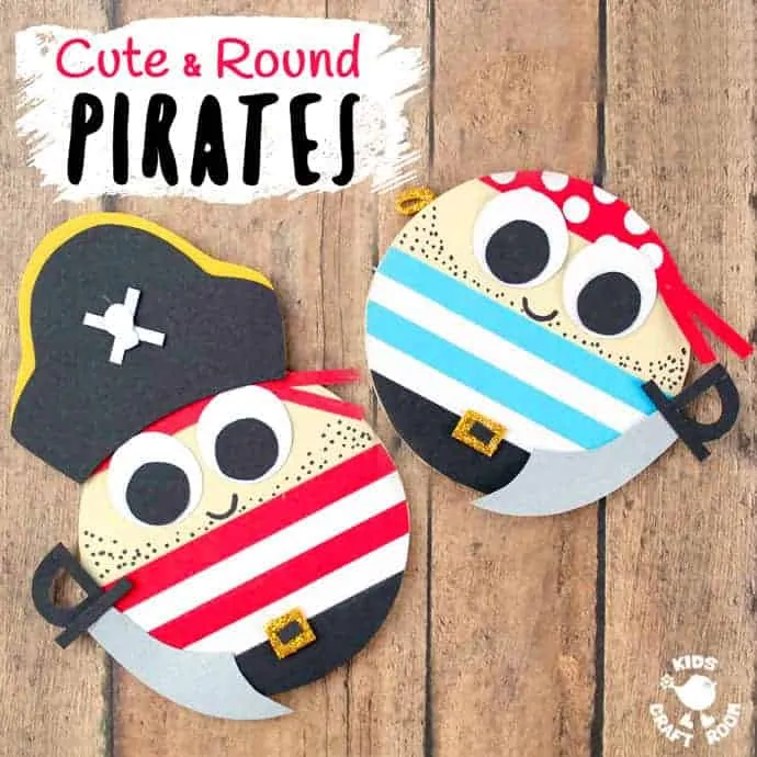 CUTE ROUND PIRATE CRAFT - Shiver me timbers this pirate craft idea is easy to make and looks fantastic. You can make a pirate captain or members of the crew and each is adorable with their nautical stripes and shiny cutlasses! A fantastic Summer kids craft and perfect for International Talk Like a Pirate Day too! #pirate #pirates #talklikeapirate #kidscrafts #piratecrafts #Summercrafs #oceancrafts #kidsactivities #kidscraftroom