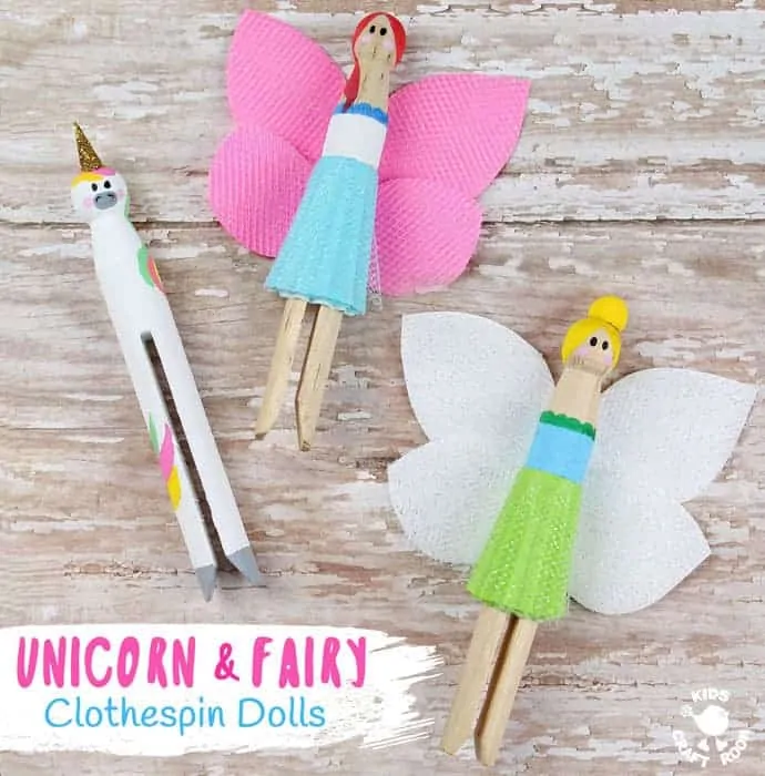 Fairy and Unicorn Clothespin Dolls are a delightful spin on traditional peg dolls! Simple to make and quite magical! Everyone will love these pocket sized homemade dolls to play with.