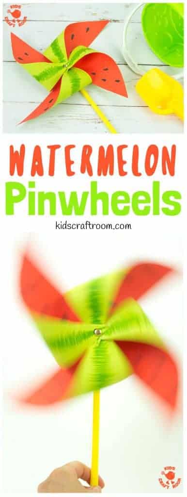 WATERMELON PINWHEELS - This colourful watermelon pinwheel craft is so quick and easy to make. They're great for kids to play with and make gorgeous Summer party decorations too. What a fun and fruity way to add a splash of colour! #pinwheels #windmills #watermelons #papercrafts #kidscrafts #craftsforkids #homemadetoys #summercrafts #kidsactivities #origami #kidscraftroom #watermelon #pinwheel