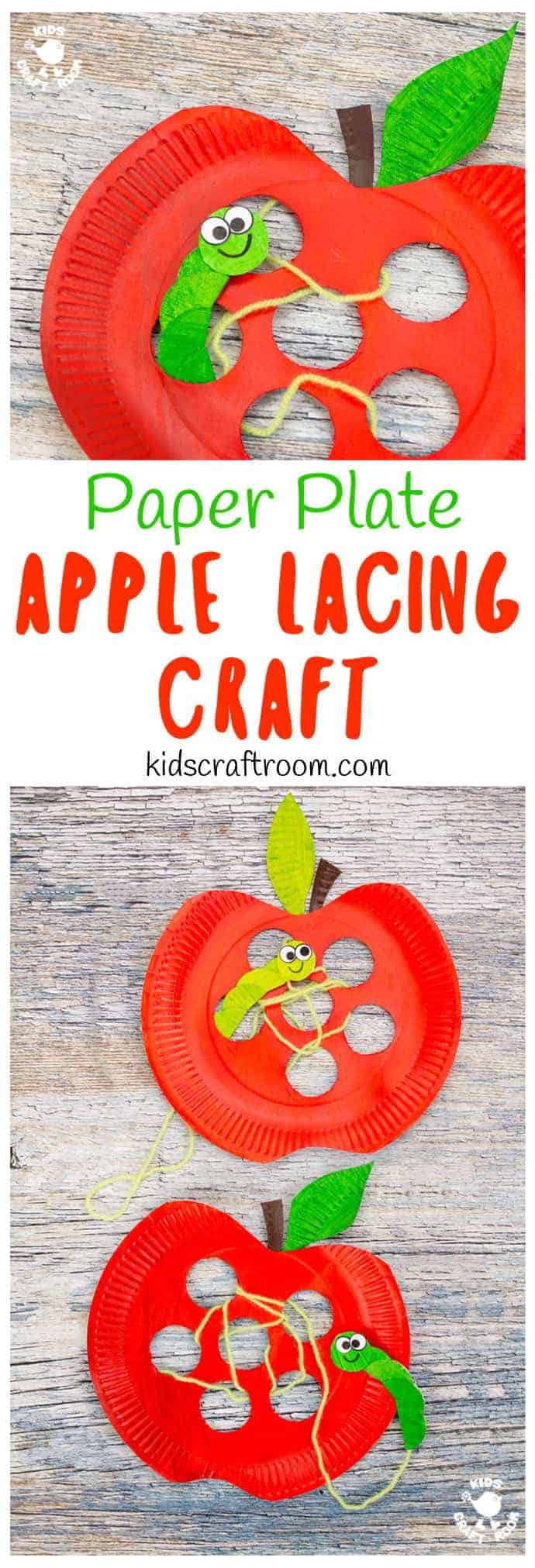 This Paper Plate Apple Lacing Craft is adorable with the cutest worm for kids to thread in and out! A fabulous interactive apple craft and fun way to build fine motor skills. A simple Fall craft for kids that's fun and educational. #apples #apple #paperplatecrafts #applecrafts #appleactivities #motorskills #finemotorskills #threading #lacing #lacingcrafts #kidscrafts #preschoolcrafts #kidsactivities #kidscraftroom